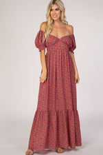 Pink Floral Puff Sleeve Maxi Dress by PinkBlush