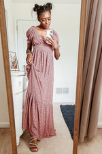 Pink Floral Puff Sleeve Maxi Dress by PinkBlush