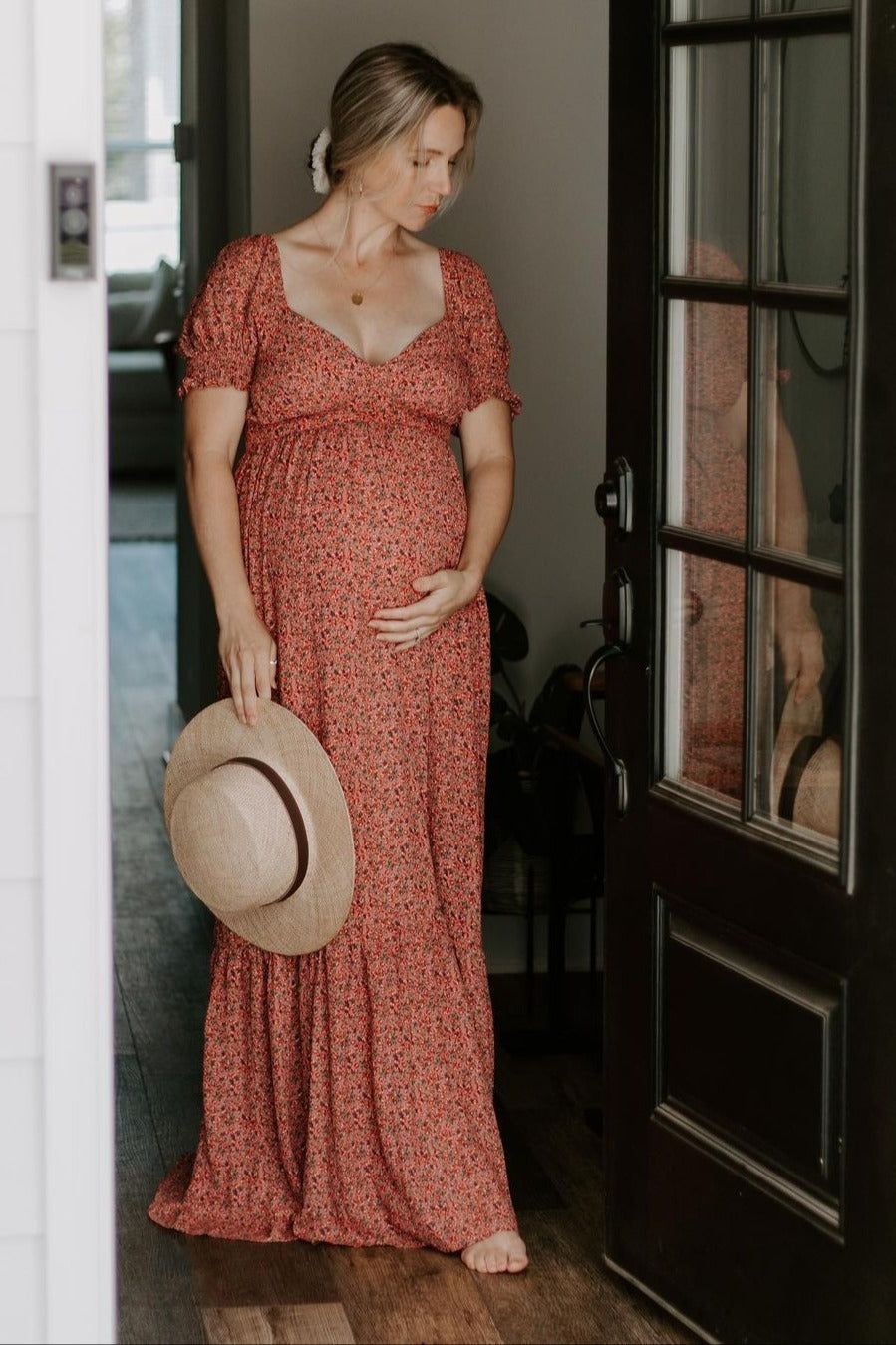 Pink Floral Puff Sleeve Maternity Maxi Dress by PinkBlush