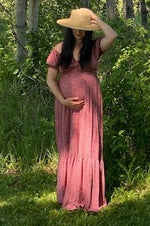 Pink Floral Puff Sleeve Maternity Maxi Dress by PinkBlush