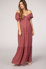 Pink Floral Puff Sleeve Maternity Maxi Dress by PinkBlush