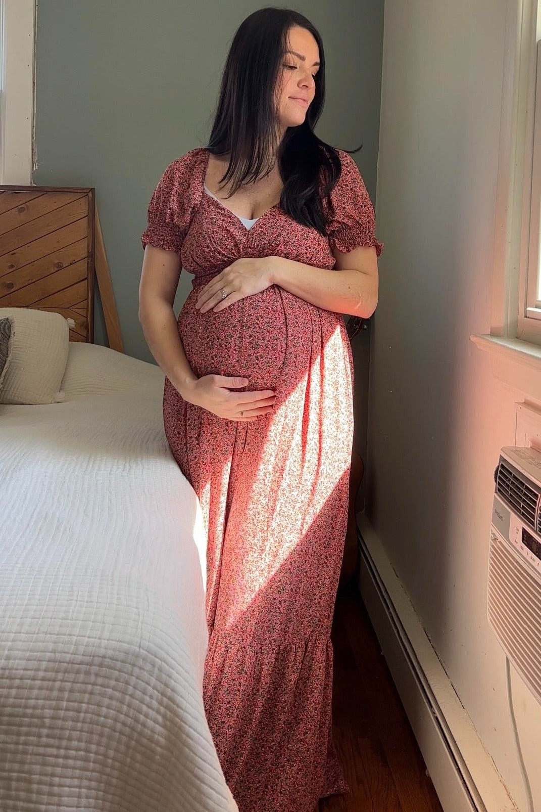 Pink Floral Puff Sleeve Maternity Maxi Dress by PinkBlush