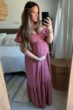 Pink Floral Puff Sleeve Maternity Maxi Dress by PinkBlush