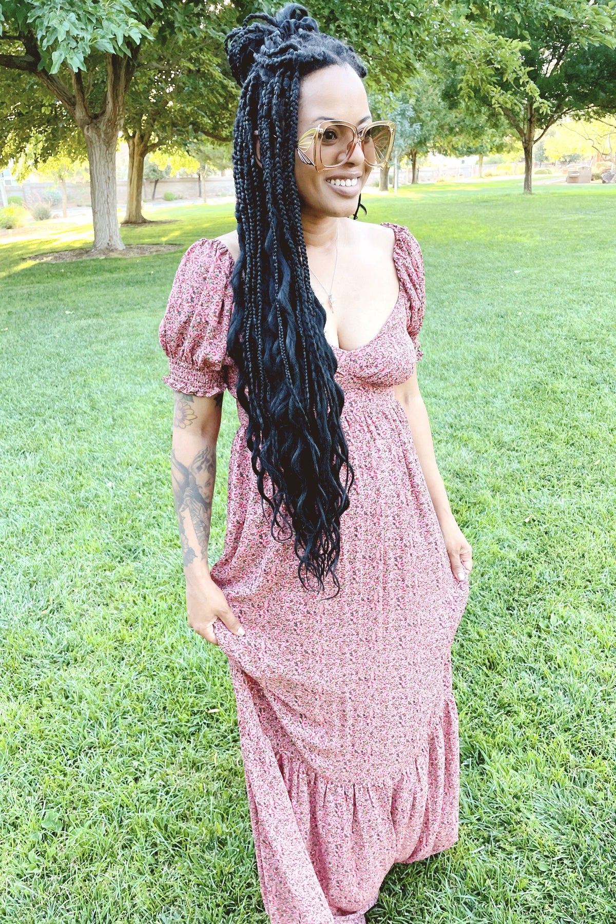 Pink Floral Puff Sleeve Maxi Dress by PinkBlush