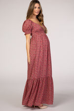 Pink Floral Puff Sleeve Maternity Maxi Dress by PinkBlush
