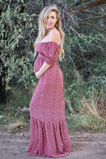 Pink Floral Puff Sleeve Maternity Maxi Dress by PinkBlush