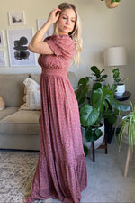 Pink Floral Puff Sleeve Maxi Dress by PinkBlush