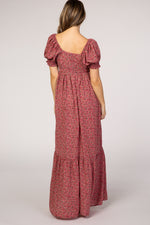 Pink Floral Puff Sleeve Maternity Maxi Dress by PinkBlush
