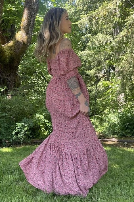 Pink Floral Puff Sleeve Maxi Dress by PinkBlush