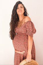 Pink Floral Puff Sleeve Maternity Maxi Dress by PinkBlush