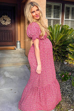 Pink Floral Puff Sleeve Maternity Maxi Dress by PinkBlush