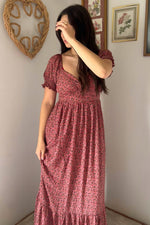 Pink Floral Puff Sleeve Maxi Dress by PinkBlush