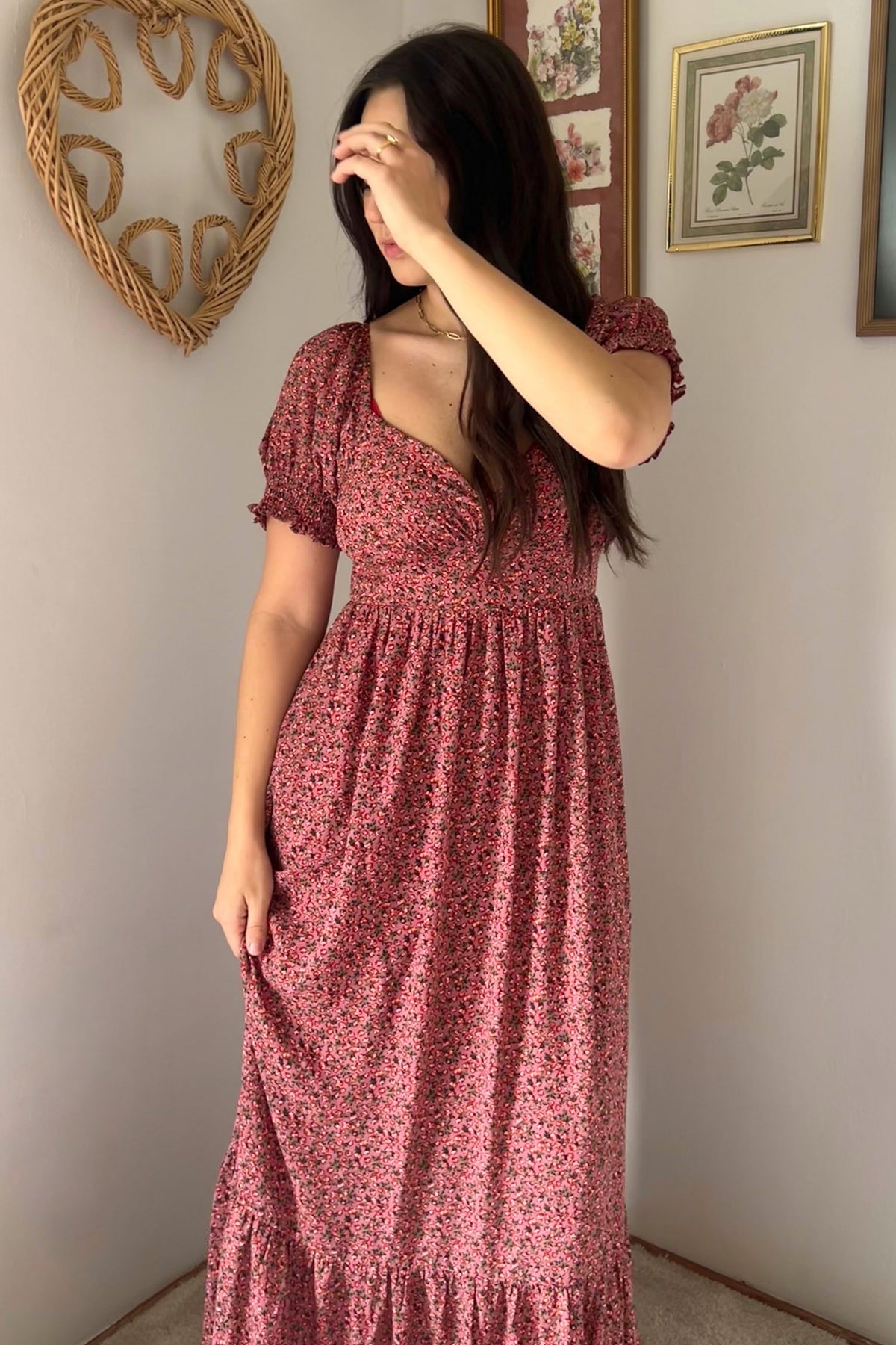 Pink Floral Puff Sleeve Maxi Dress by PinkBlush