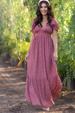 Pink Floral Puff Sleeve Maternity Maxi Dress by PinkBlush