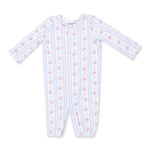 Baby convertible gown in floral stripe print with matching knot bow headband