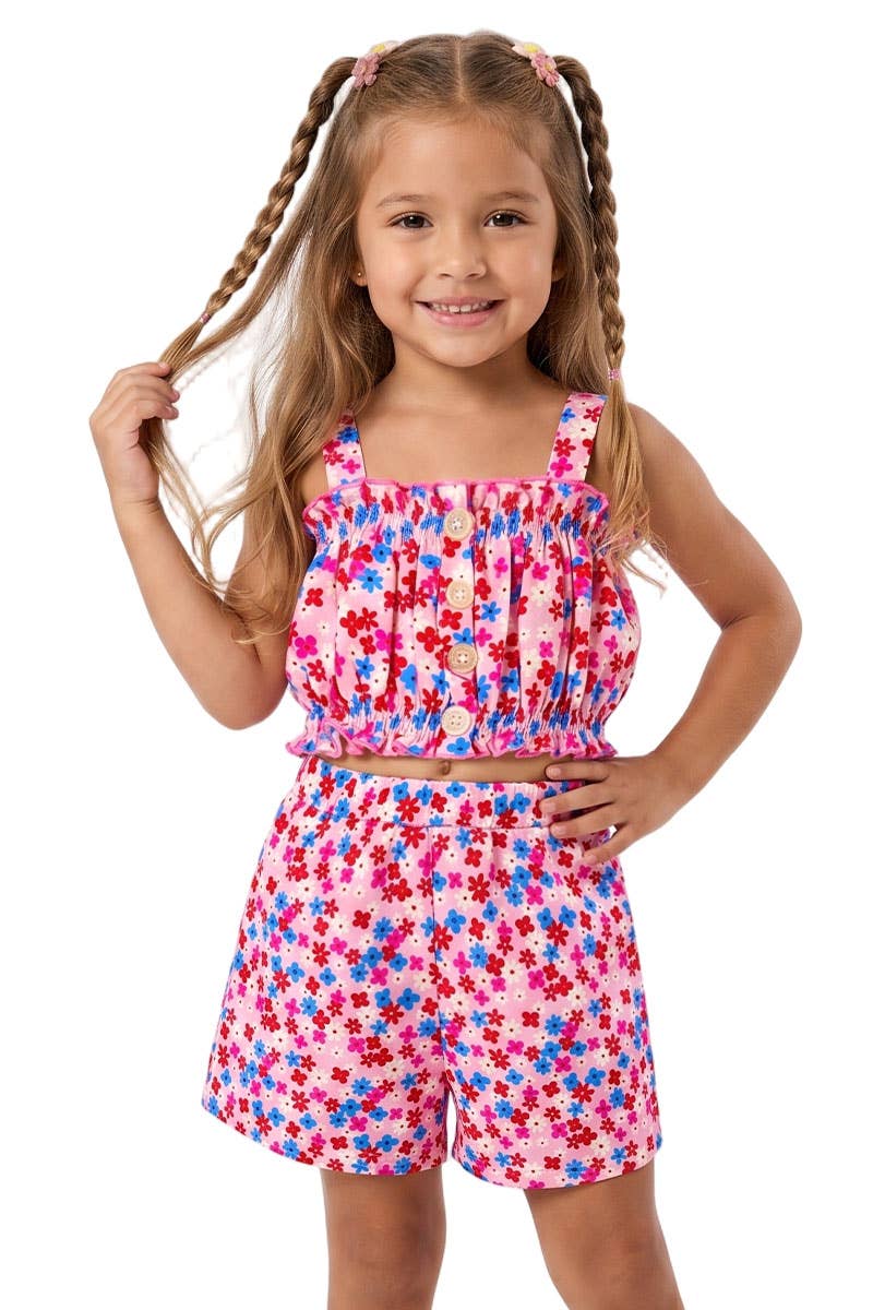 Cutie Patootie Clothing - TKSS-3006T-AMY02 Toddler's 2 Piece Floral Short Set - Pink/Red Florals / 3 by Cutie Patootie Clothing at Everetts Place