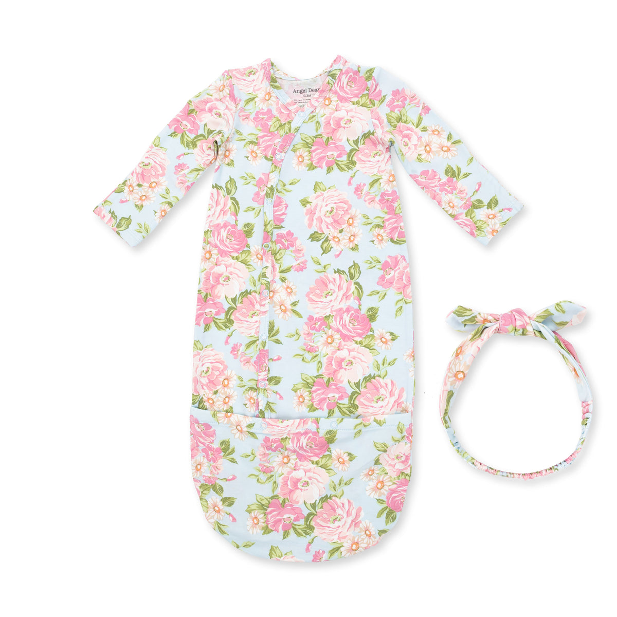 Convertible bundle gown in Angeline floral print with matching knot headband