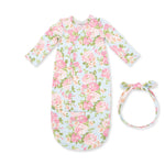 Convertible bundle gown in Angeline floral print with matching knot headband
