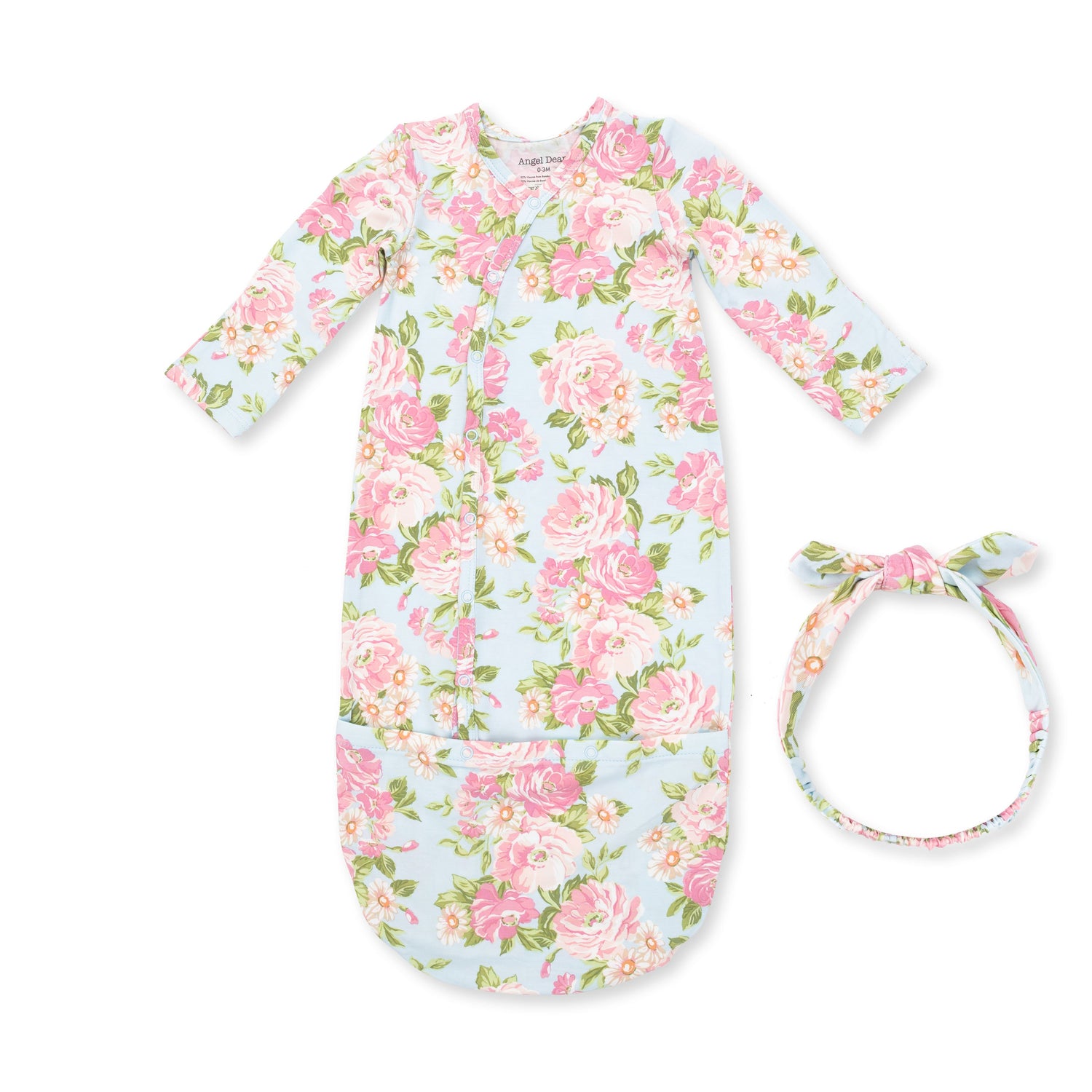 Convertible bundle gown in Angeline floral print with matching knot headband