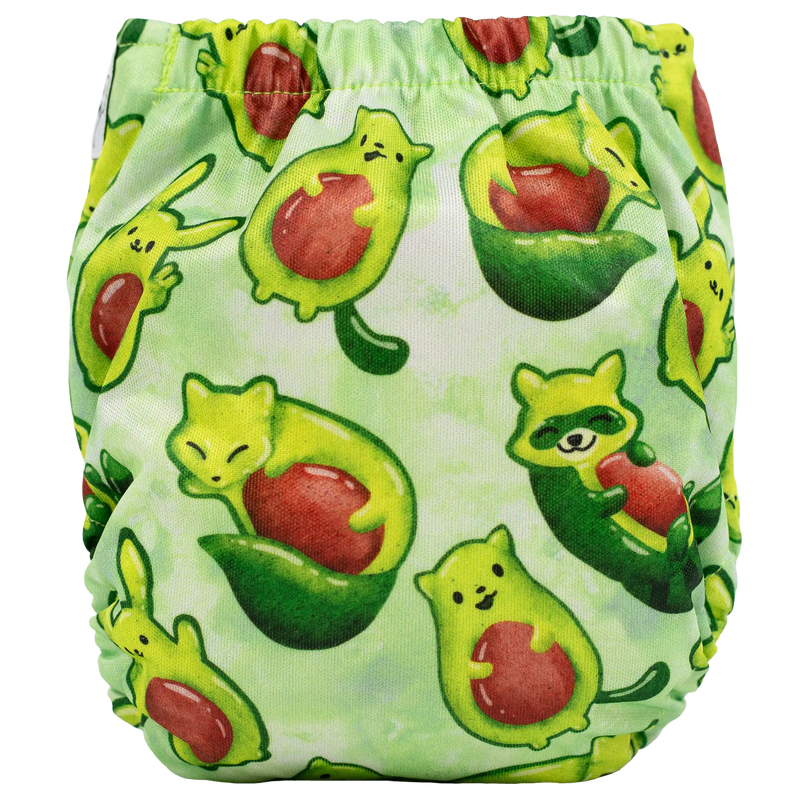 Tiny Tushies Newborn AIO Cloth Diaper with green animal print design.
