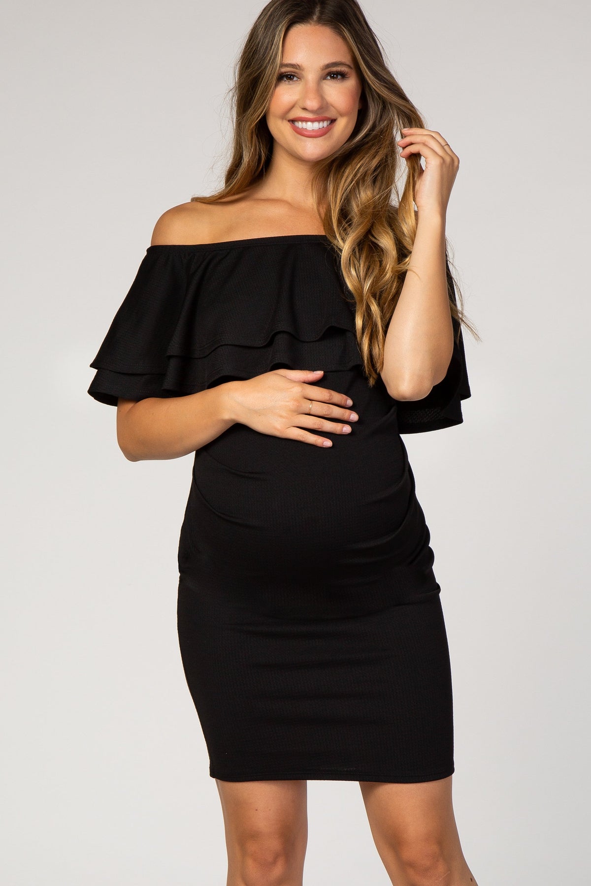Ruched Off Shoulder Maternity Dress by PinkBlush (view 2 of 5)