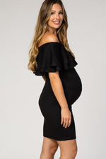 Black Off Shoulder Ruched Maternity Dress by PinkBlush at Everetts Place