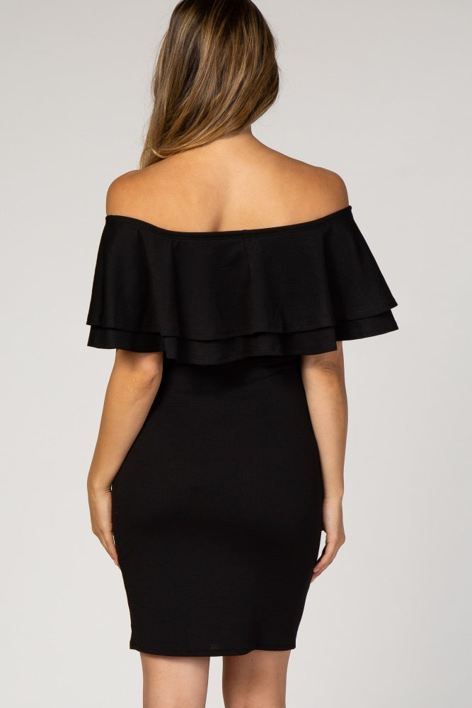 Black Off Shoulder Ruched Maternity Dress by PinkBlush at Everetts Place