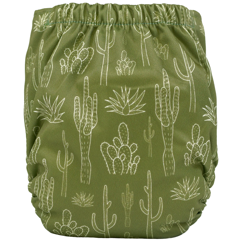 Tiny Tushies Newborn AIO Cloth Diaper with green cactus print.