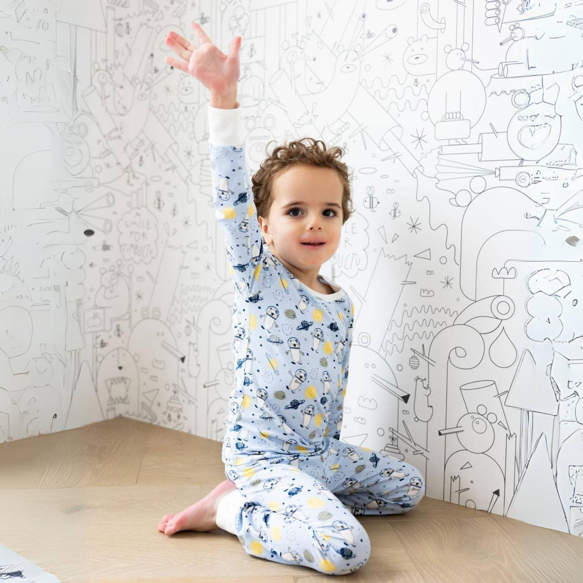 Norani Baby soft organic cotton kids pajamas with space bears.