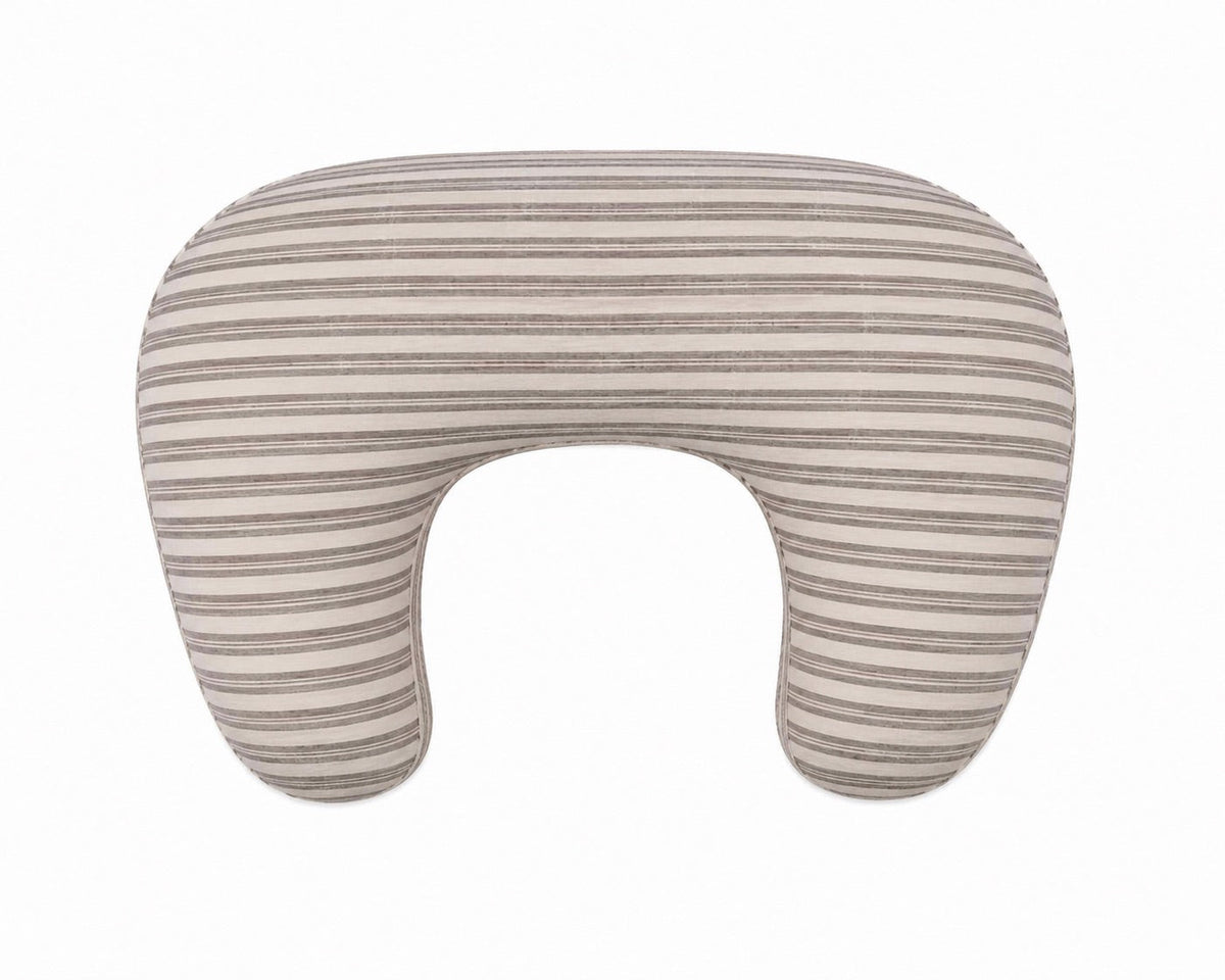 Grey Ivory Stripe Ruffle Nursing Pillow Cover by Little Mae & Co