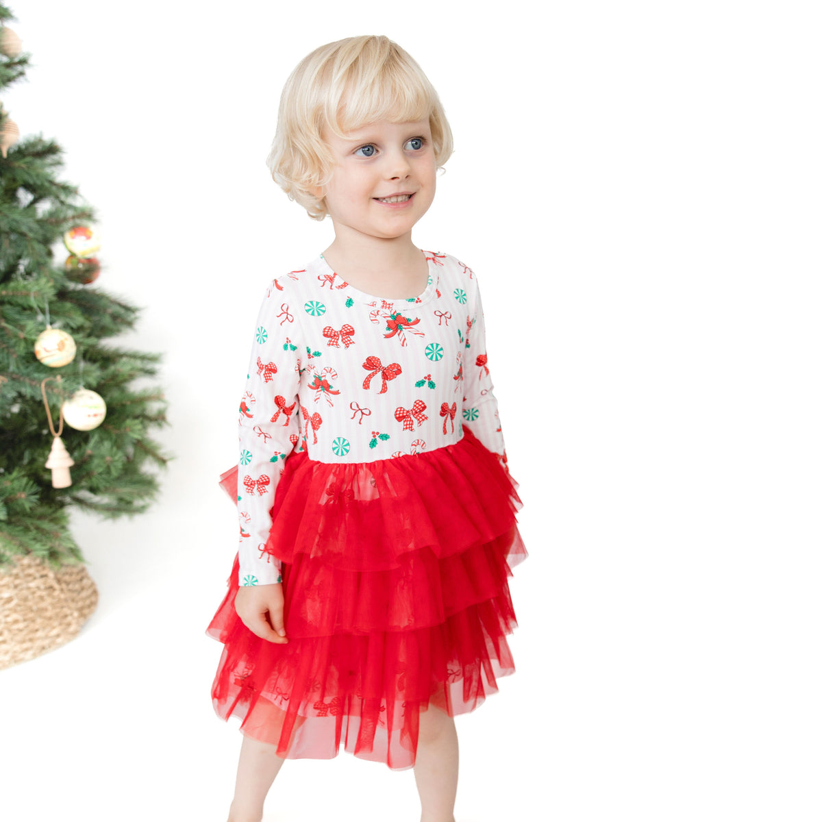Bows & Candy Canes - Twirly Long Sleeve Tutu Dress and Cartwheel Short by Angel Dear