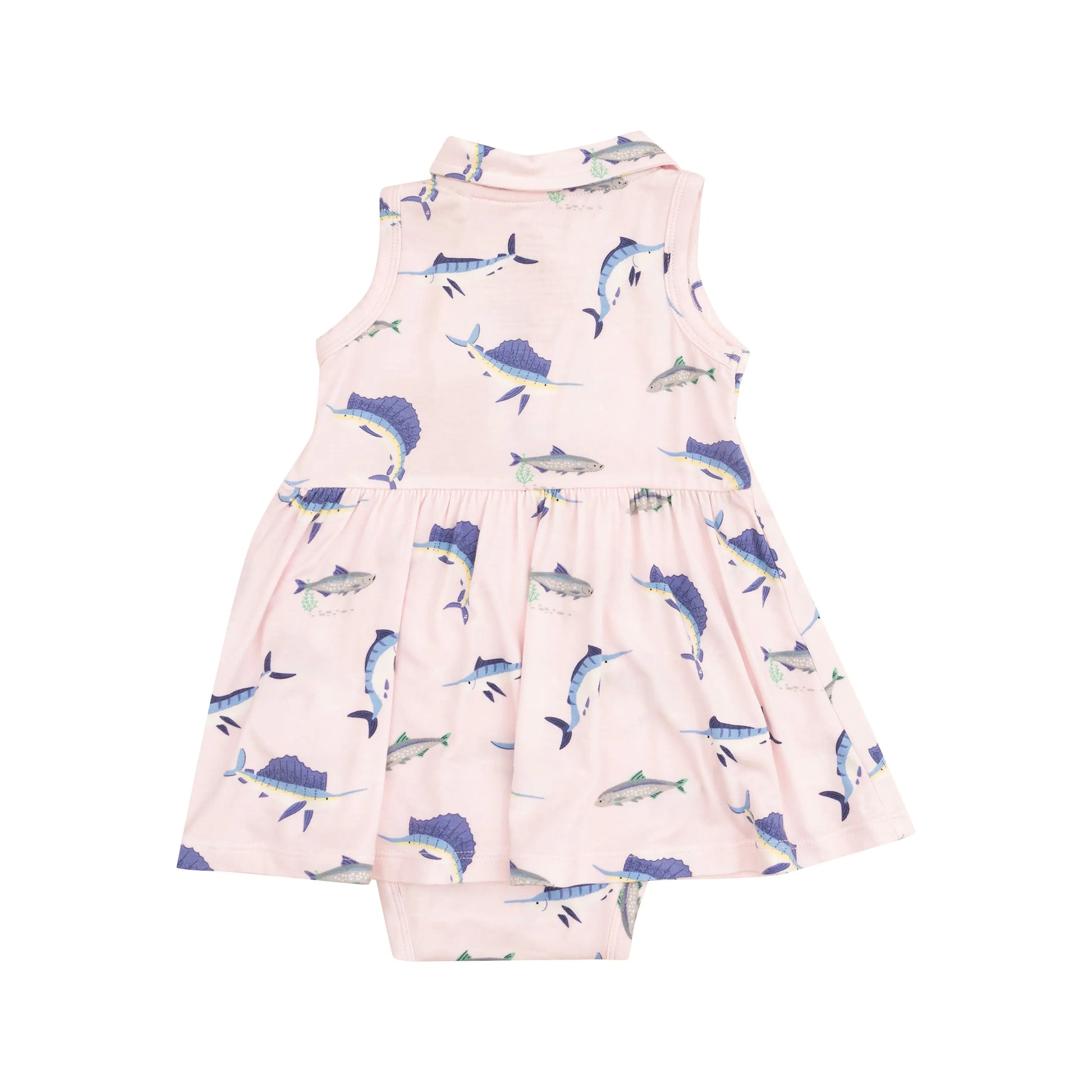 Polo Collar Bodysuit Dress Deep Sea Fishing Pink.