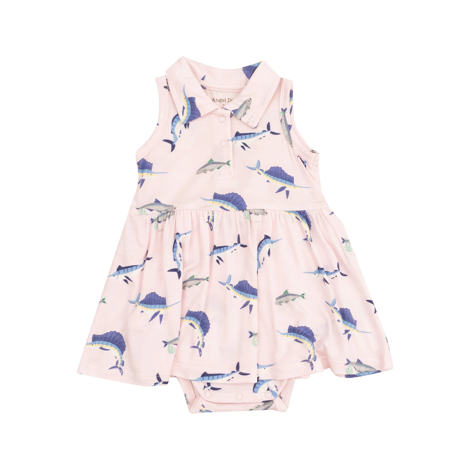 Polo Collar Bodysuit Dress Deep Sea Fishing Pink.