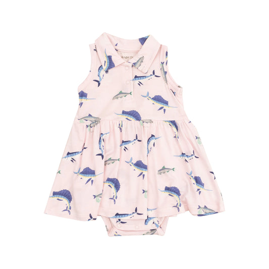 Polo Collar Bodysuit Dress Deep Sea Fishing Pink.