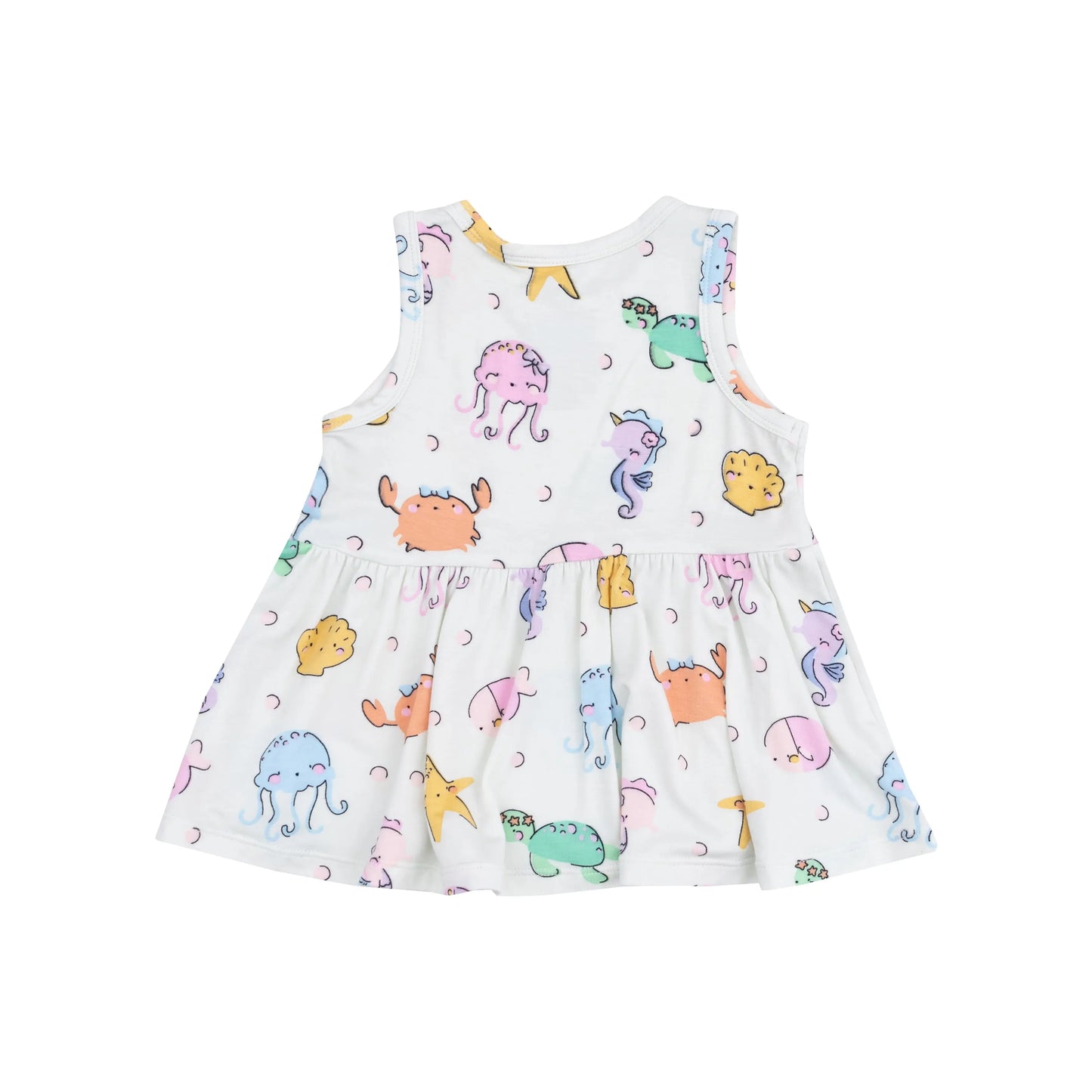 Peplum Tank Top And Bike Short Set With Cute Sea Creatures.