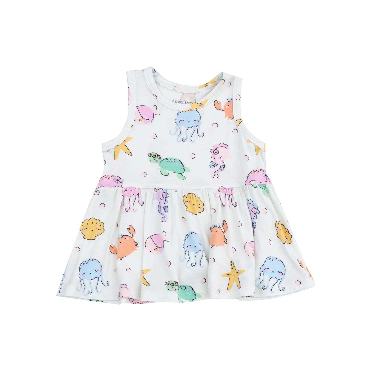 Peplum Tank Top And Bike Short Set With Cute Sea Creatures.