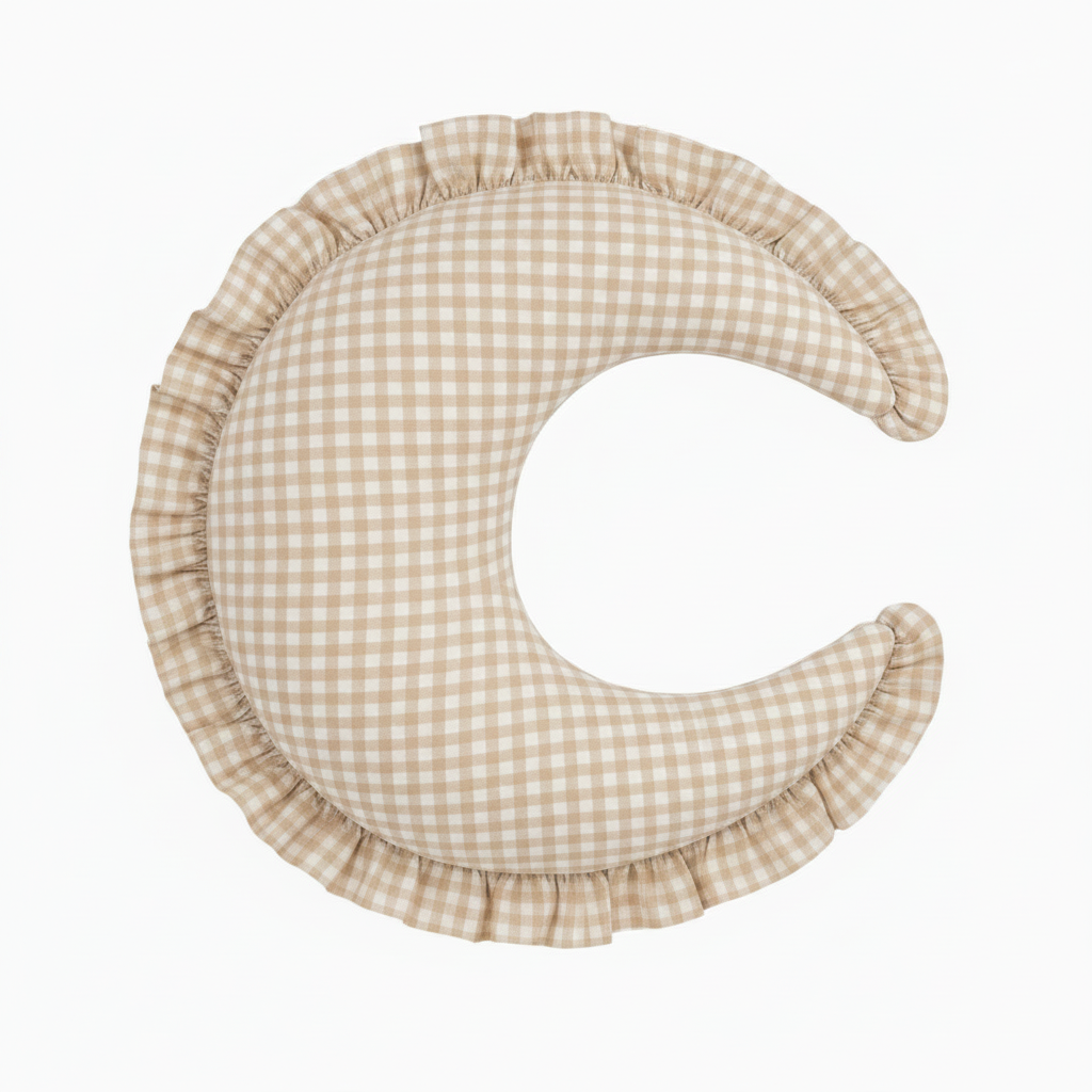 Beige Gingham Ruffle Nursing Pillow Cover by Little Mae & Co at Everetts Place