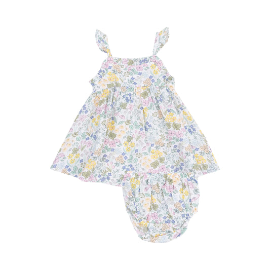 Paperbag Ruffle Sundress with Diaper Cover Samantha Floral Organic Muslin.