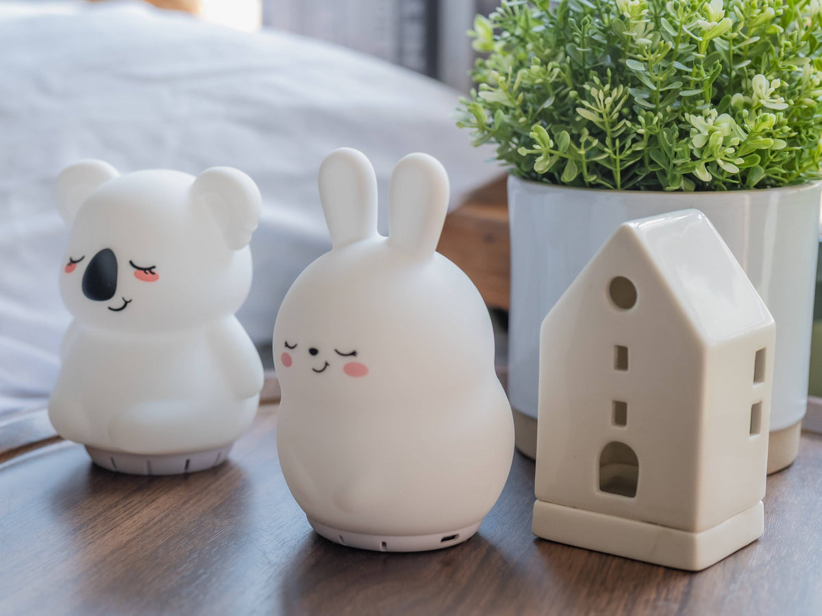 Sleeping Pal cordless bunny night lamp, soothing sounds for baby & kids.