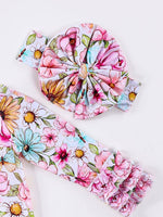 Clover Cottage butterfly floral baby gown with matching headband, 0-3 months.