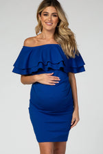 PinkBlush PinkBlush Royal Blue Off Shoulder Ruched Maternity Dress for Expecting Moms - Apparel & Accessories > Clothing > Dresses