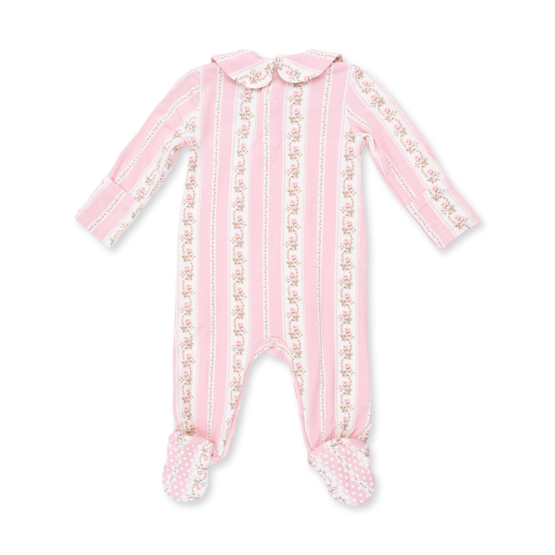 Smocked Peter Pan Snap Footie - Antoinette Stripe by Angel Dear (view 3 of 5)