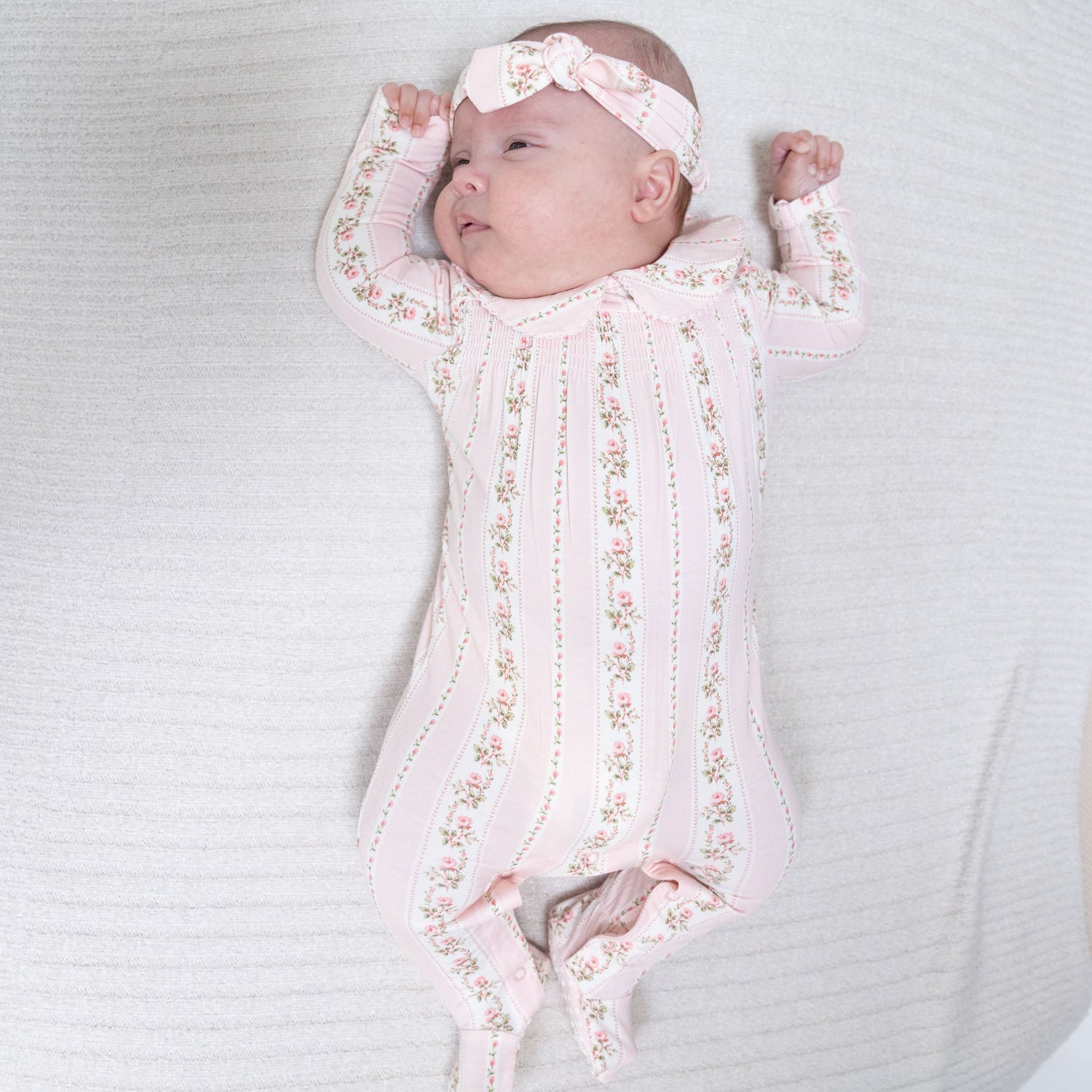 Smocked Peter Pan Snap Footie - Antoinette Stripe by Angel Dear (view 1 of 5)