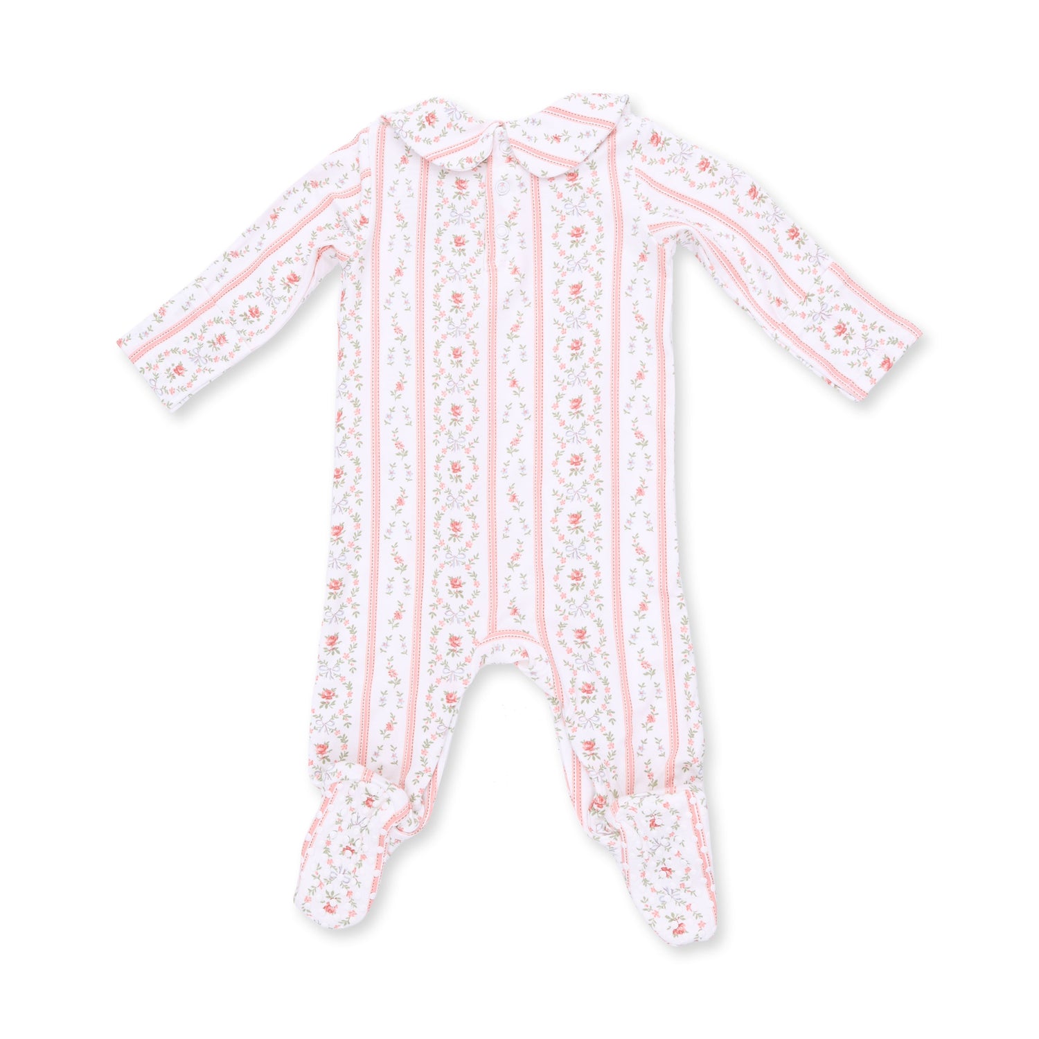 Marnie Rosebud Stripe - Smocked Peter Pan Snap Footie