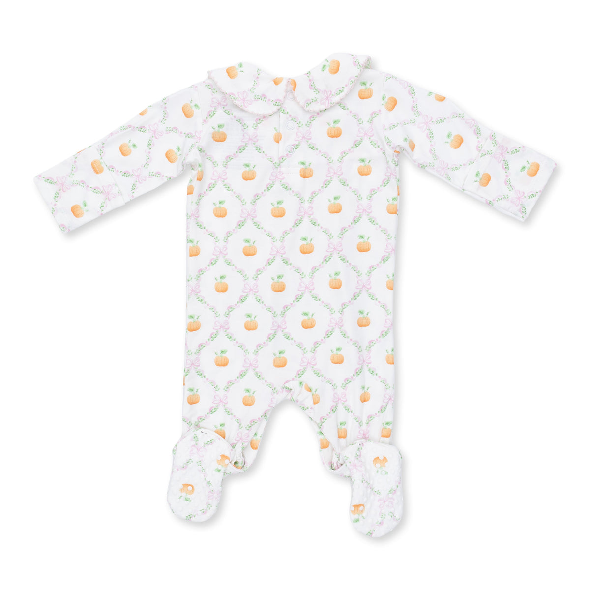 Pretty Pumpkin Trellis - Smocked Peter Pan Snap Footie by Angel Dear