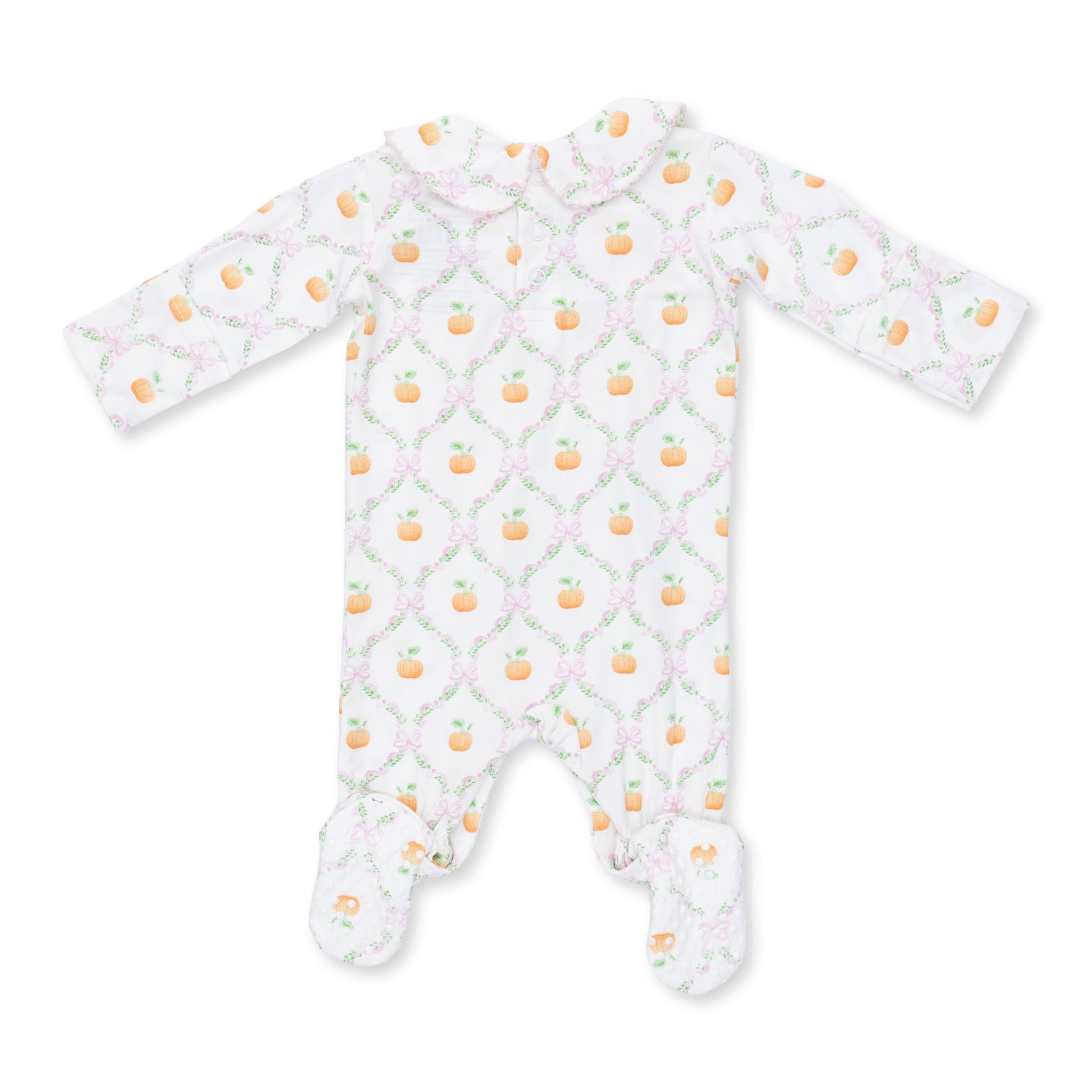 Pretty Pumpkin Trellis - Smocked Peter Pan Snap Footie by Angel Dear