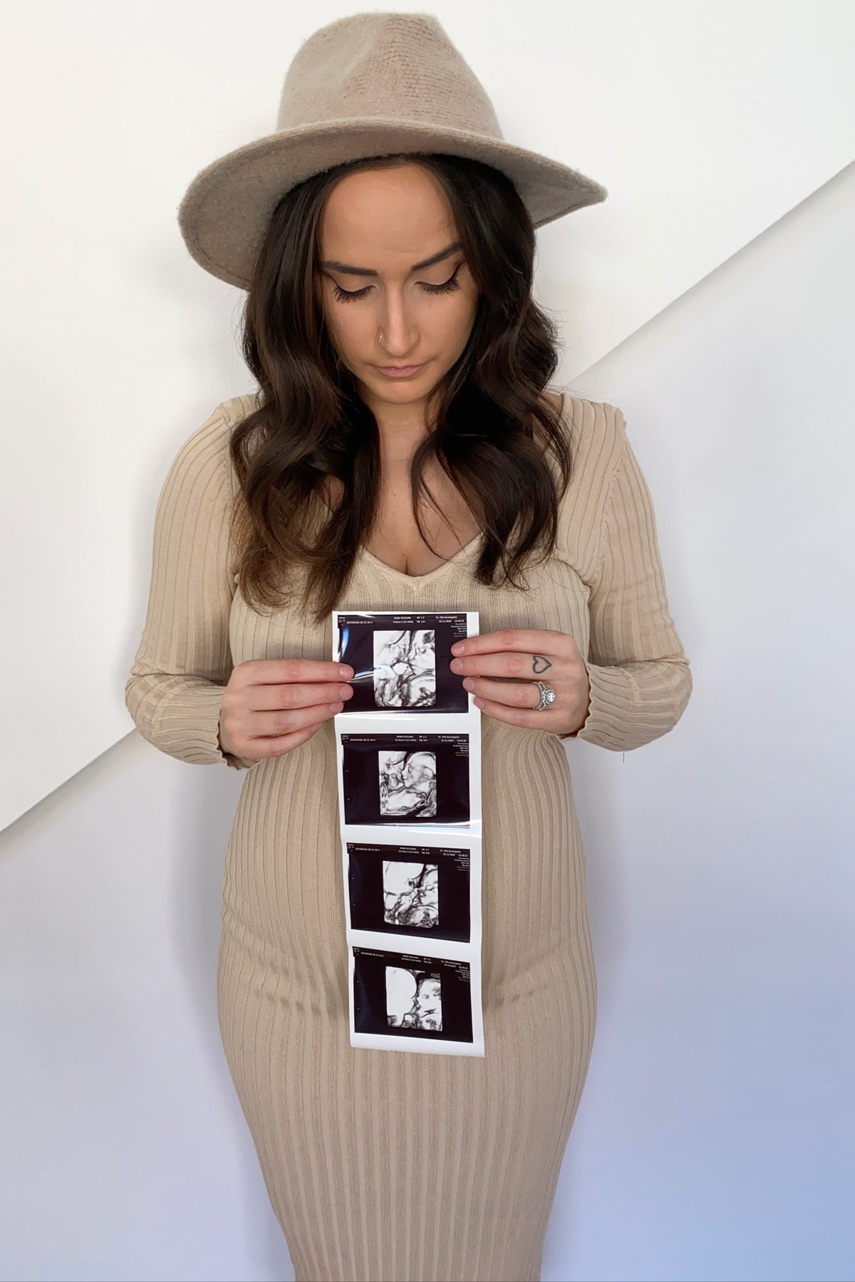 Taupe V-Neck Long Sleeve Fitted Maternity Maxi Dress by PinkBlush (view 17 of 27)