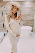 Taupe V-Neck Long Sleeve Fitted Maternity Maxi Dress by PinkBlush (view 1 of 27)