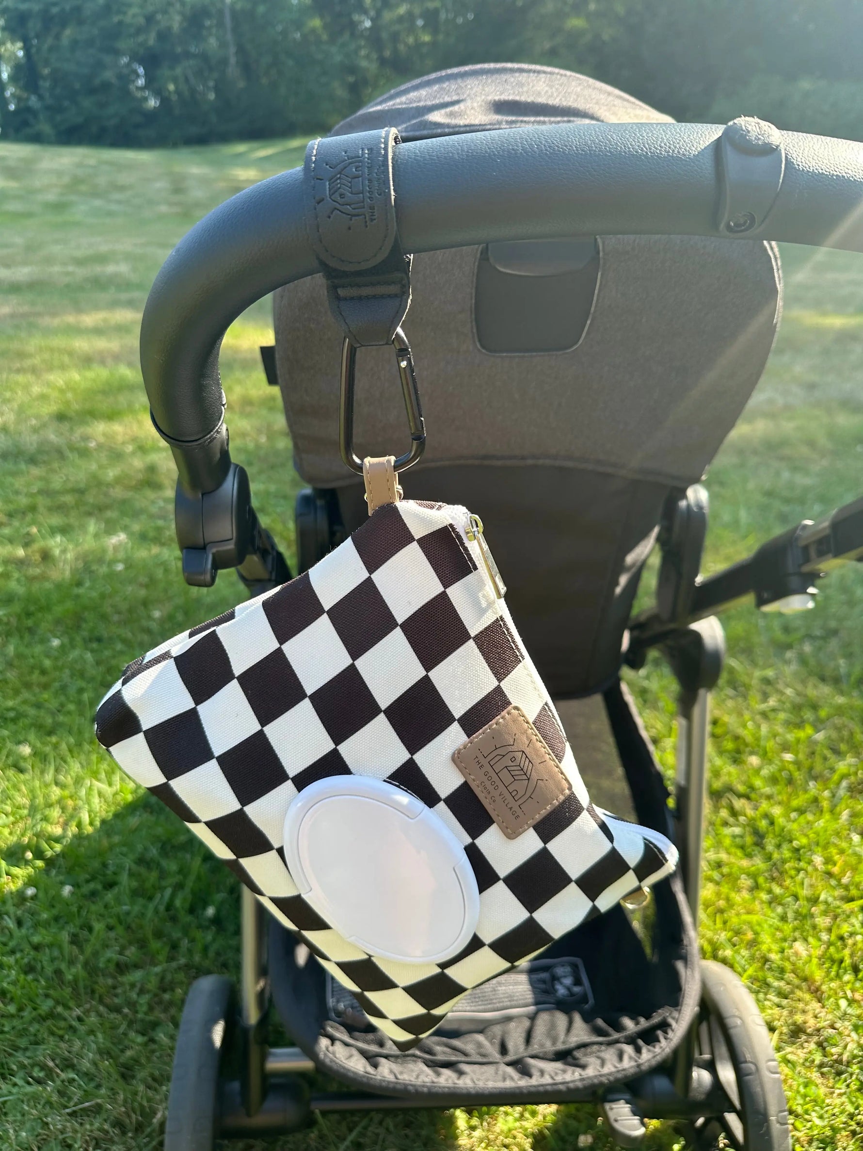 Wipes Clutch Black Check Diaper Wet Bag With Adjustable Lanyard The Good Village Cloth Co. 
