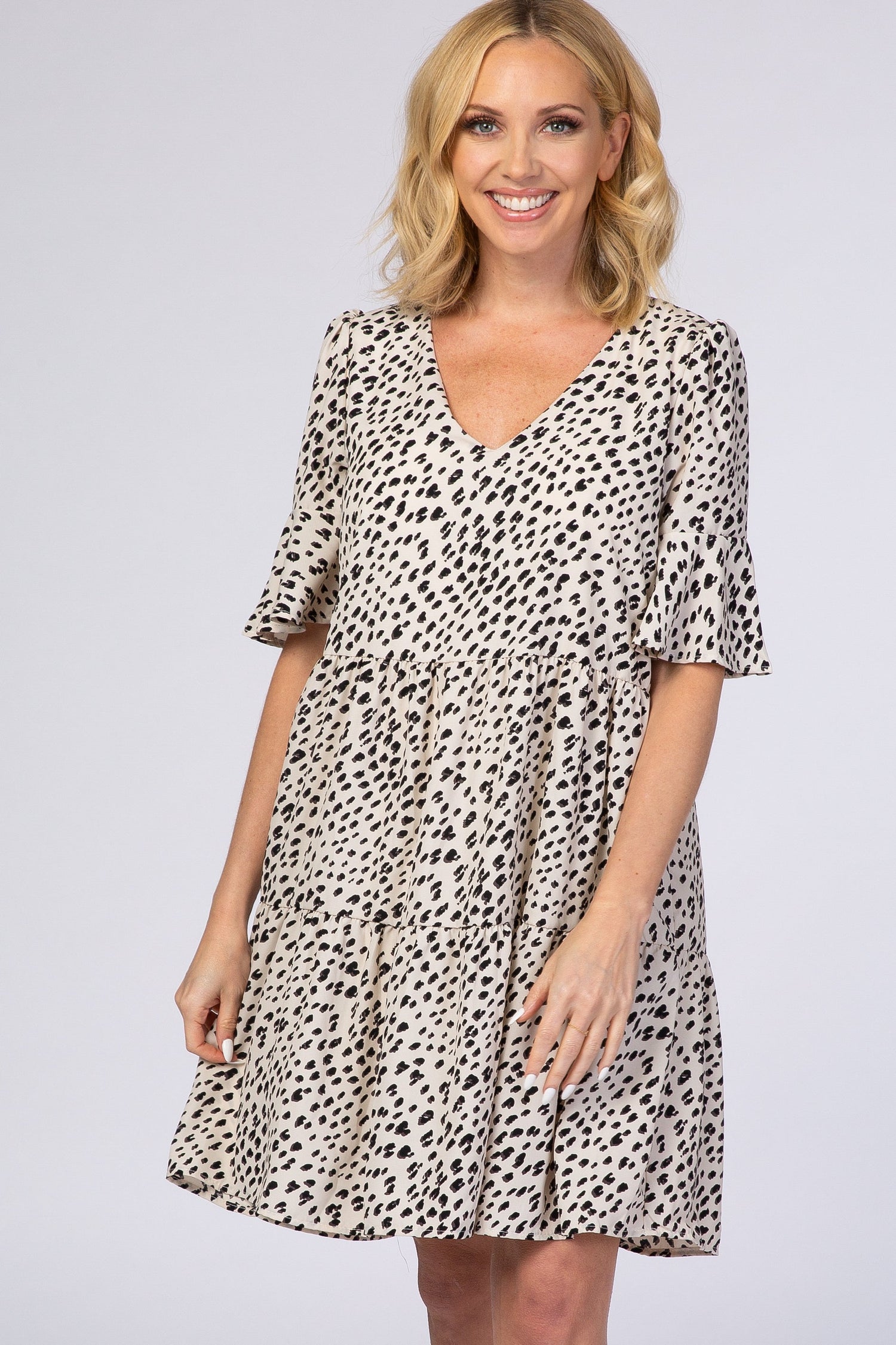 Animal Print Ruffle Short Sleeve Dress by PinkBlush (view 2 of 5)